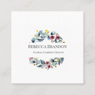 Watercolor Wath Floral Square Business Card Quadratische Visitenkarte