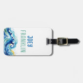 Watercolor Wave Beach Personalisierter Backpack Gepäckanhänger (Vorderseite horizontal)