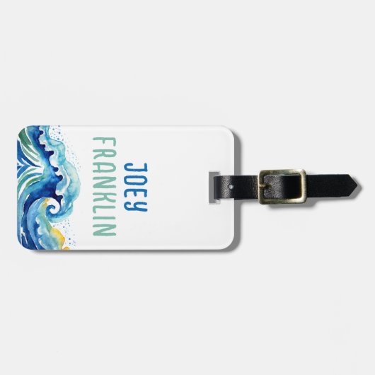 Watercolor Wave Beach Personalisierter Backpack Gepäckanhänger (Vorderseite horizontal)