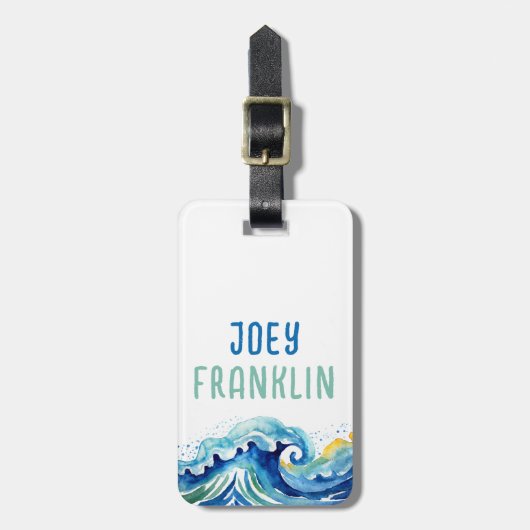 Watercolor Wave Beach Personalisierter Backpack Gepäckanhänger (Vorderseite vertikal)