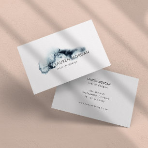 Watercolor Waves Blue Minimalistic Business Card Visitenkarte