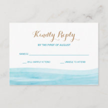 Watercolor Waves Ocean Beach Wedding Response Card