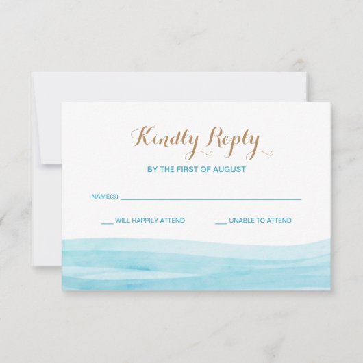 Watercolor Waves Ocean Beach Wedding Response Card RSVP Karte (Vorderseite)