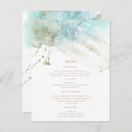 Watercolor Waves Pastel Wedel Dinner Menü Karte (Vorne/Hinten)