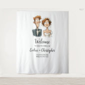 Watercolor Wedding Background Funny Briand Groom Wandteppich (Vorderseite)