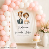 Watercolor Wedding Background Funny Briand Groom Wandteppich