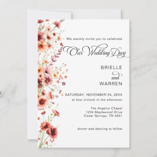 Watercolor Wedding Invitation Wild Flowers Einladung (Vorderseite)