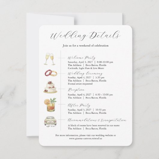 Watercolor Wedding Invitations Details Card Einladung (Vorderseite)