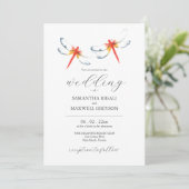Watercolor Wedding Invitations Red Dragonflies Einladung (Stehend Vorderseite)