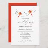 Watercolor Wedding Invitations Red Dragonflies Einladung (Vorne/Hinten)