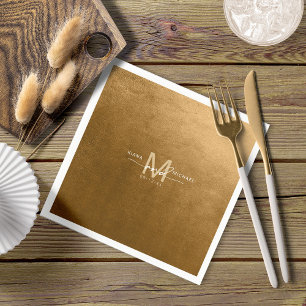 Watercolor Wedding Monogram Autumn Gold ID786 Serviette