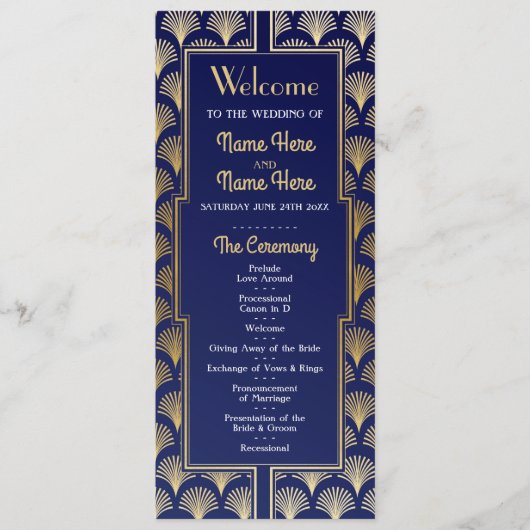 Watercolor Wedding Program 1920er Jahre Art Deco G Programm (Vorderseite)