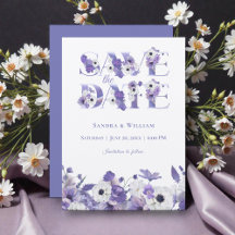 Watercolor Wedding Violet Flowers Save the Date