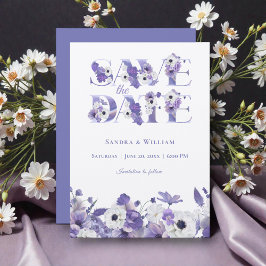 Watercolor Wedding Violet Flowers Save the Date Einladung
