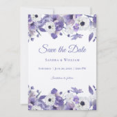 Watercolor Wedding Violet Flowers Save the Date Einladung (Vorderseite)
