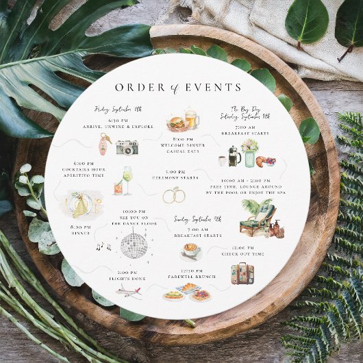 Watercolor Wedding Weekend Order of Events Einladung