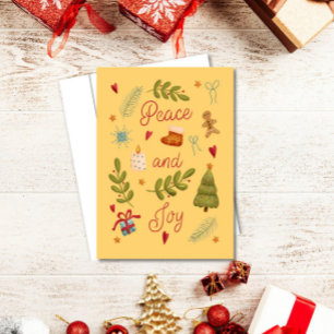 Watercolor-Weihnachten Frieden und Freude Karte