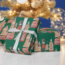 Watercolor-Weihnachten in London-Geschenkpapier