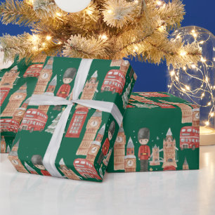 Watercolor-Weihnachten in London-Geschenkpapier Geschenkpapier