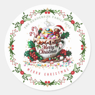 Watercolor-Weihnachts-Feiertags-Festtags-Tasse Süß Runder Aufkleber