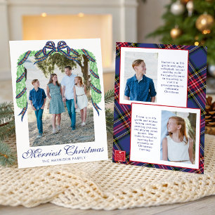 Watercolor-Weihnachts-Kariert-Bogen-Girlande-Swag- Feiertagskarte