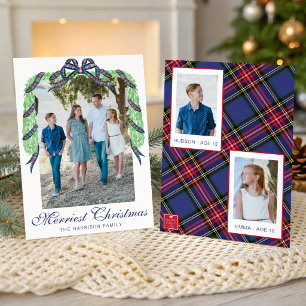 Watercolor-Weihnachts-Kariert-Schleifen-Girlande-S Feiertagskarte