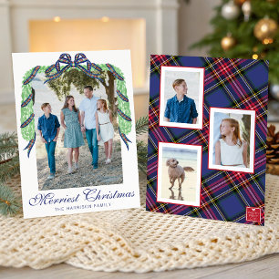 Watercolor-Weihnachts-Karo-Bogen-Girlande-Swag-Fot Feiertagskarte