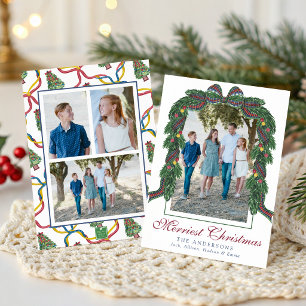 Watercolor-Weihnachts-Karo-Bogen-Girlande-Swag-Fot Feiertagskarte