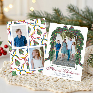 Watercolor-Weihnachts-Karo-Bogen-Girlande-Swag-Fot Feiertagskarte