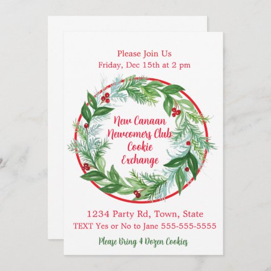 Watercolor Weihnachts-Keks-Swap Einladung (Vorne/Hinten)
