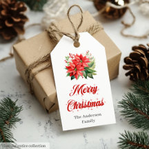 Watercolor-Weihnachts-Poinsettia-Geschenkanhänger 