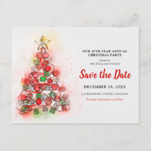 Watercolor-Weihnachtsbaum-Feiertags-Party Save-the Feiertagspostkarte