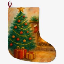 Watercolor-Weihnachtsbaum & gemütlicher Kamin Urla