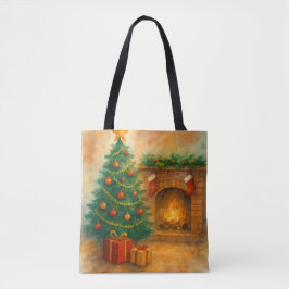 Watercolor-Weihnachtsbaum & gemütlicher Kamin Urla Tasche