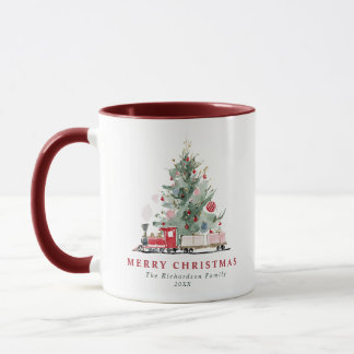 Watercolor-Weihnachtsbaum & Zug Frohe Weihnachten Tasse