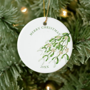 Watercolor Weihnachtsbeeren Zweige Grüne Keramik Ornament
