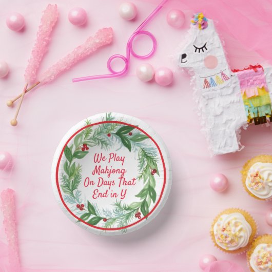 Watercolor Weihnachtsfest Wreath MAHJONG Pappteller (Party)