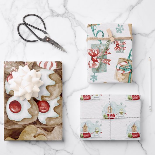 Watercolor Weihnachtsgeschenk Wrap Geschenkpapier Set (Vorderseite)