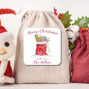 Watercolor Weihnachtsgeschenktasche des Weihnachts Quadratischer Aufkleber