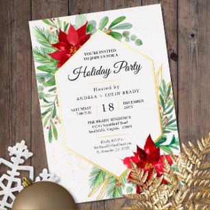 Watercolor-Weihnachtsgrün + Gold-Feiertagsfeier Folieneinladung