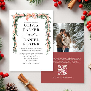 Watercolor-Weihnachtsgrün-QR-Code-Foto-Schleife Einladung