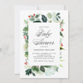 Watercolor Weihnachtsgrün Rahmen Babydusche Einladung (Vorderseite)