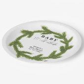 Watercolor Weihnachtskranz Babydusche Pappteller (Schrägansicht)
