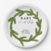 Watercolor Weihnachtskranz Babydusche Pappteller (Vorderseite)