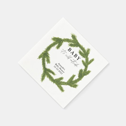 Watercolor Weihnachtskranz Babydusche Serviette (Ecke)