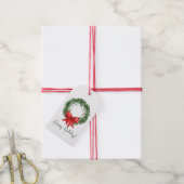 Watercolor-Weihnachtskranz mit Schleifen-Geschenka Geschenkanhänger (Mit Garn)