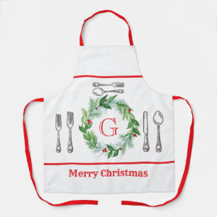 Watercolor-Weihnachtskranz MONOGRAM Unisex Schürze