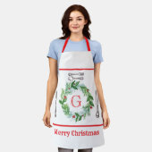 Watercolor-Weihnachtskranz MONOGRAM Unisex Schürze (Getragen)