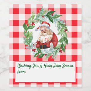 Watercolor Weihnachtsmann Rot Kariert Fröhliche We Weinetikett