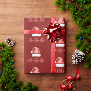 Watercolor-Weihnachtsmannhut Ho Ho Ho Weihnachtsfe Geschenkpapier
